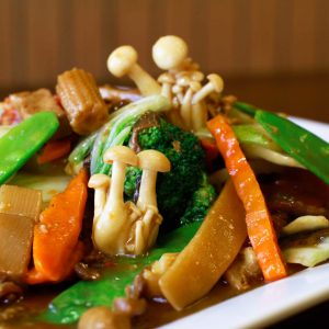 napa cabbage, snow peas, mushrooms, broccoli, carrot, zucchini, celery, onion