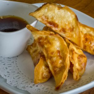 chicken dumpling, cabbage, onion